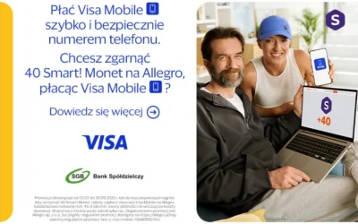 Płać Visa Mobile i zgarnij 40 Smart! Monet na Allegro